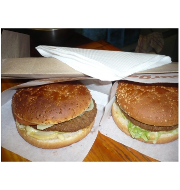 10. 2ks Zapekaný cheeseburger-bravčové mäso, kečup, zelenina, obloha, horčica, syr, 180g [1, 7, 10]